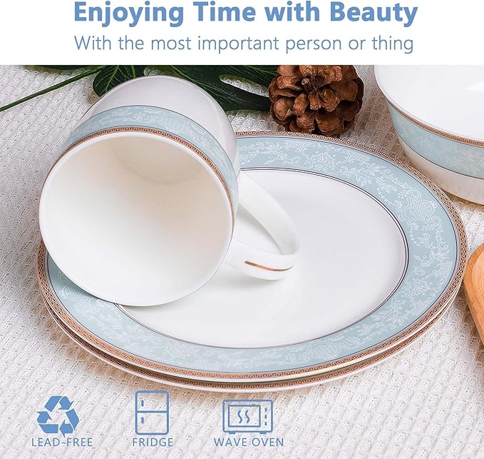 Fine Bone China Dinnerware Set16 Pcs Classic Relief Pattern Gilt Edged High Grade Porcelain Tableware Sets For 4 People with Gift Box Packaging