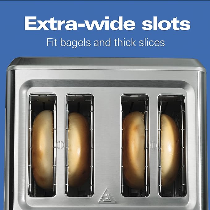Hamilton Beach 4 Slice Toaster with Extra-Wide Slots Bagel Setting Toast Boost Slide-Out Crumb Tray Auto-Shutoff &amp Cancel Button Digital with Defrost Function Stainless Steel (24796)