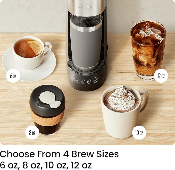 CHEFMAN Single Serve Coffee Maker K Cup Coffee Machine: Compatible with K-Cup Pods and Ground Coffee Brew 6 to 12oz Cup Drip Coffee Maker 40oz Water Reservoir Cup Lift Filter Included