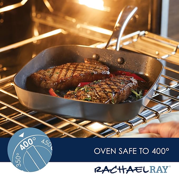 Rachael Ray Cook + Create Hard Anodized Nonstick Deep Grill Pan/Griddle 11 Inch - Black