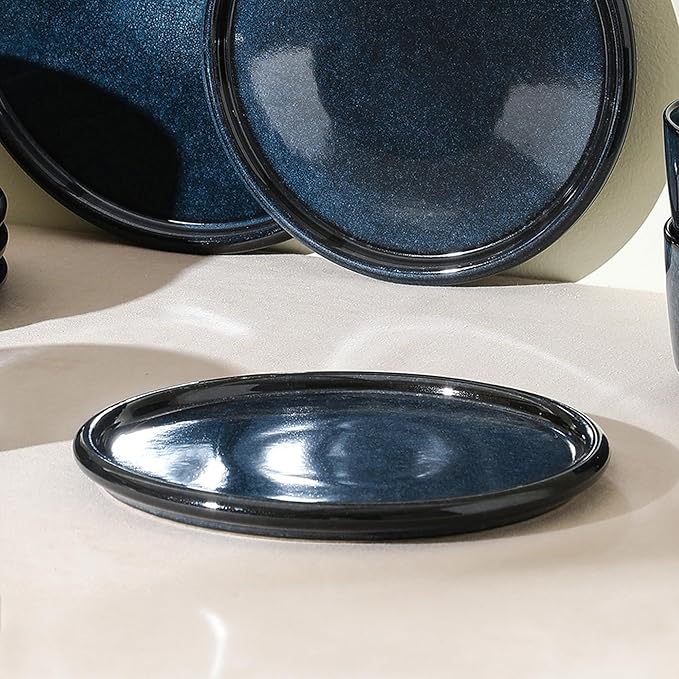 Stone Lain Eden 4-Piece Salad Plate Set Stoneware Dark Blue