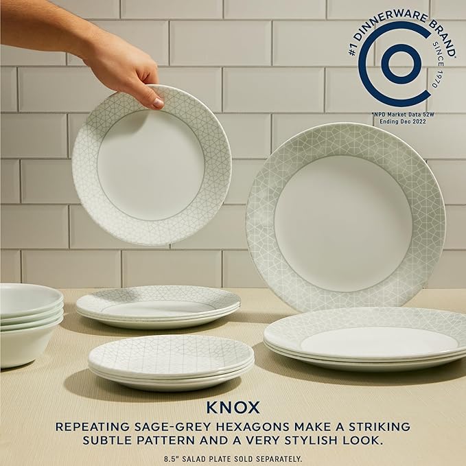 Corelle Vitrelle 18 Piece Glass Dinnerware Sets Service for 6 Triple Layer Chip &amp Crack Resistant Glass Plate and Bowl Sets Knox