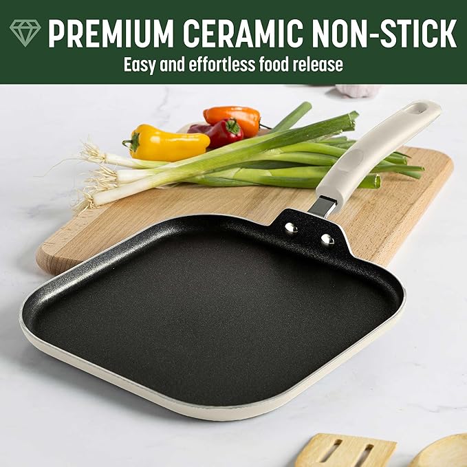Goodful Ceramic Nonstick Pots and Pans Set Premium Ceramic Coating Made without PFOA PTFE or PFAS Dishwasher Safe 12-Piece Cream