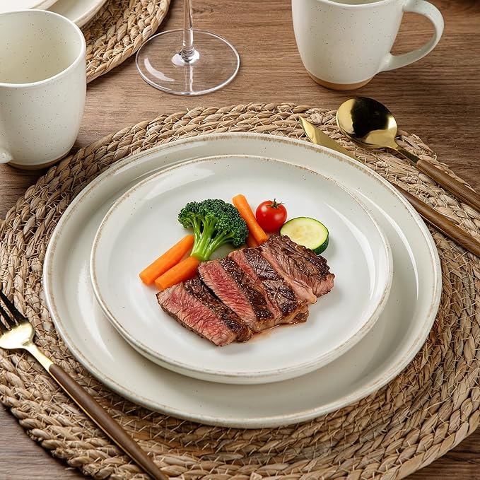 AmorArc Dinnerware Sets with Pasta Bowls for 4 Handpainted Stoneware Plates and Bowls Set with Rustic Terracotta Underside Scratch Resistant Dishes Set Dishwasher &amp Microwave Safe 16 Pcs