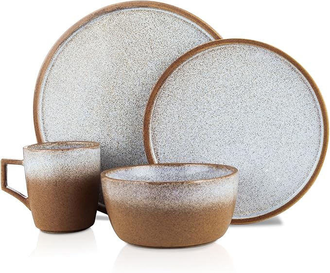Stone Lain Vince Rustic Stoneware Reactive Glaze Dinnerware Set Service for 4 Brown 16 Piece