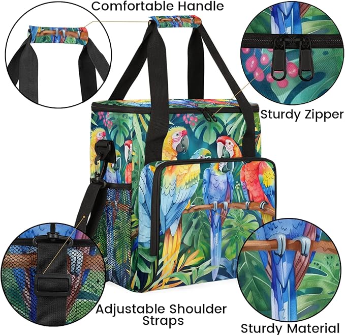Parrot Bird Travel Coffee Maker Carrying Bag Large Organizer Storage Tote Bag Insulated Reusable Cooler Grocery Bags