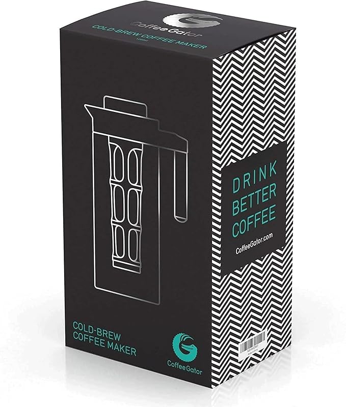 Coffee Gator Cold Brew Coffee Maker - 47 oz Iced Tea and Iced Coffee Maker and Pitcher with Borosilicate Glass Carafe Filter - Black