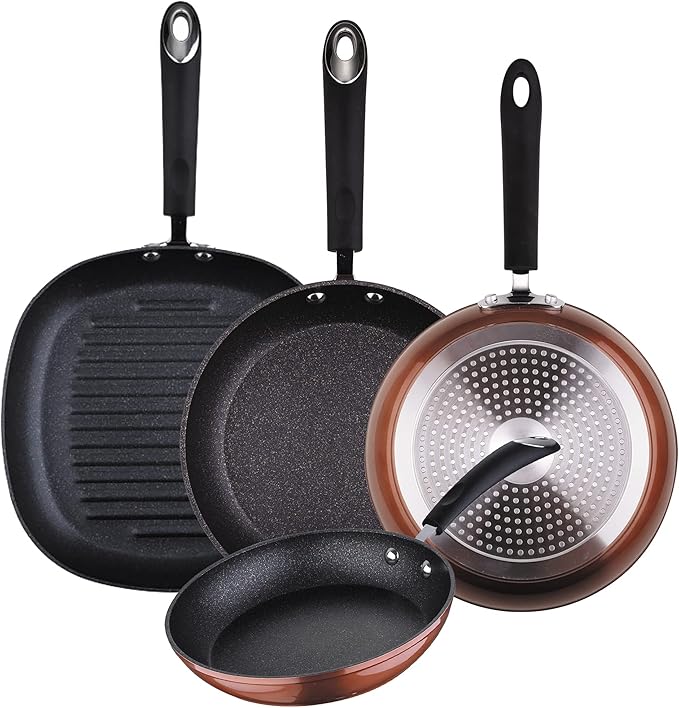 Kitchen Battery 8 Pieces SAN IGNACIO Toledo Stainless Steel with pan Set (20/24/28 cm) and Grill 28 cm SAN IGNACIO Moma in Forged Aluminum