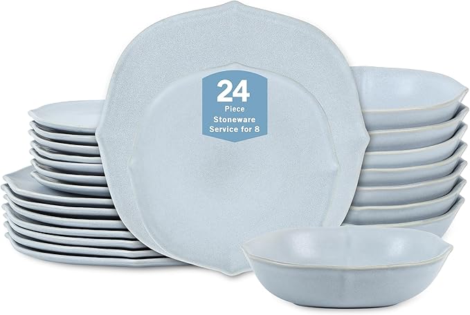 Stone Lain Baskerville 24-Piece Dinnerware Set Stoneware Light Blue