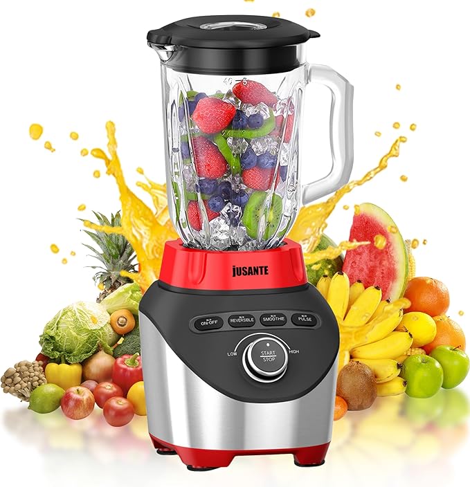 Professional Blender 1200W 64oz Glass Jar Smoothie Blender for Kitchen Countertop with High Speed Total Crushing for Smoothies Frozen Drinks Ice Cream