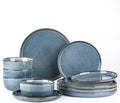 GBHOME Ceramic Dinnerware Sets for 4 12 Pieces Stoneware Plates and Bowls Sets Reactive Glaze Dishes -Scratch Resistant Dishwasher&ampMicrowave Safe Space Blue