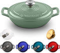 Signature Enameled Cast Iron Braiser Non-Stick Serving Pot with Tight Fitting Lid for Perfect Roasting Baking Sauteing Searing and Pan Frying | 5Q (4.7L) - Sage