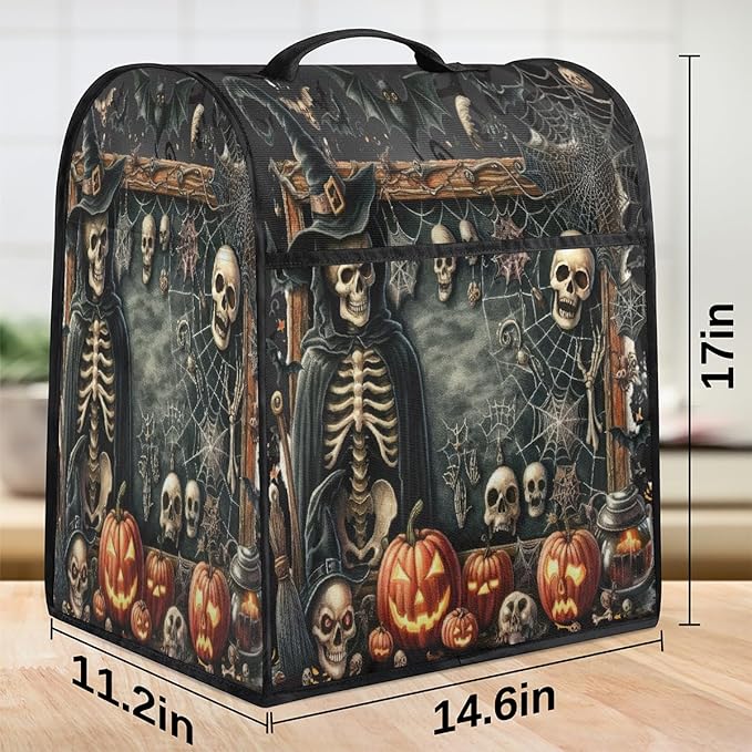 cfpolar Kitchen Aid Mixer Cover Compatible with 6-8 Quarts Halloween Skeleton Pumpkin Spider Web Stand Mixer Cover Kitchen Aid Mixers Accessories Appliance Organizer Bag Dust Covers with Zipper Pocket