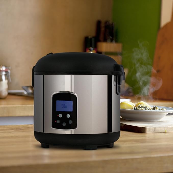 Westinghouse Rice Cooker Hot Cereal Oatmeal Cooker Food Steamer 20 Cup Stainless Steel and Black