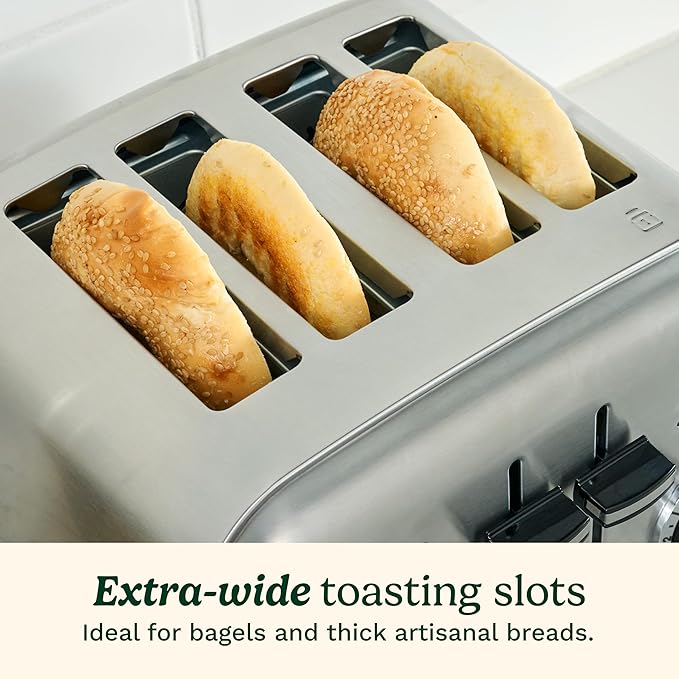 Cuisinart 4 Slice Compact Stainless Steel Toaster with Extra-Wide Slots for Bread French Toast Bagels &amp Pastries Defrost &amp Reheat Functions CPT-180P1 Brushed Stainless Removable Crumb Tr