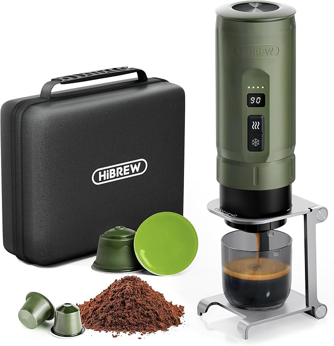 HIBREW H4C Explorer - Portable Electric Espresso Maker USB-C Rechargeable for Coffee Pods &amp Ground Coffee Compact for Home and Travel with Foldable Holder &amp Carrying Case