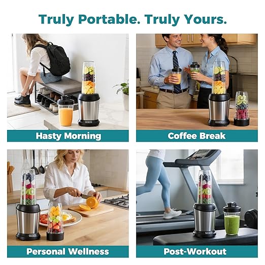 OLIXIS Smoothie Blender Personal Blenders for Kitchen with 16 24 34 oz BPA-Free Portable Cups Mini Smoothie Maker for Shakes Sauces Juice and Ice Crushing Silver