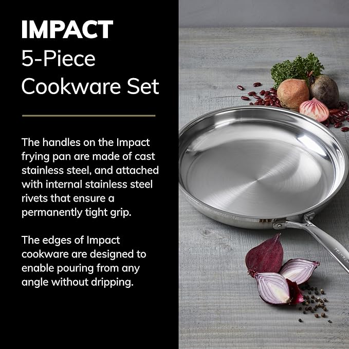 SCANPAN Impact 5-Piece Cookware Set - Includes 3 Total Pieces + 2 Lids - Made of Durable 18/10 Stainless Steel - Dishwasher &amp Oven Safe