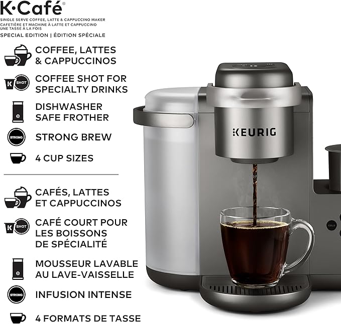 Keurig K-Café Special Edition Single Serve K-Cup Pod Coffee Latte and Cappuccino Maker with Milk Frother for Speciality Beverages Grey Keurig COFFEE_MAKER