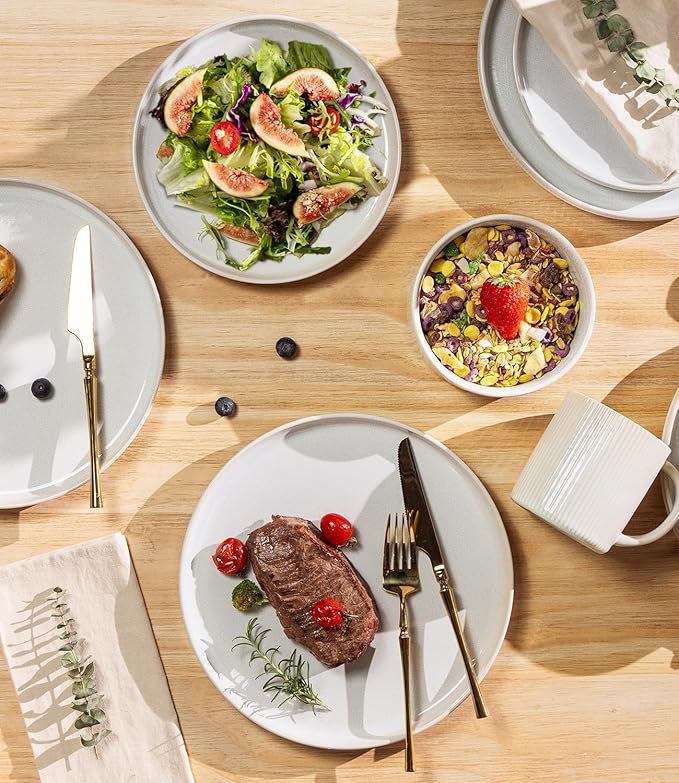 TheTerra Ceramic Dinnerware Sets for 8 24 Pieces Porcelain Lightweight Plates and Bowls Sets Scratch Resistant Dish Set Oven &amp Microwave &amp Dishwasher Safe Cappuccino White