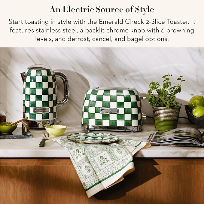 MACKENZIE-CHILDS 2-Slice Toaster Decorative Toaster for Kitchen One of Oprah’s Favorite Things Green-and-White Emerald Check