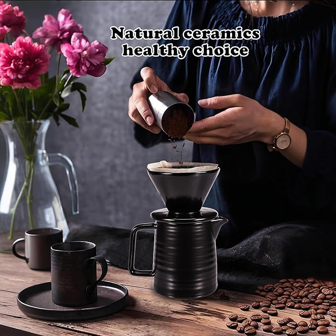 Pour Over Coffee Maker 17oz Pour Over Coffee Dripper Ceramic Retain Heat with 50PCS Paper Coffee Filter for Father's Day Christmas Reusable Drip Coffee Maker for Café Restaurant Home Camping