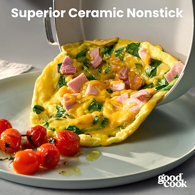 GoodCook Ceramic Cookware Set 14-Piece with Removable Handles Nonstick Pots &amp Pans Induction &amp Oven Safe Sage Green
