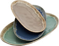 Tabletops Gallery Tuscan Reactive Glaze Stoneware- Platter Serving Bowl Mixing Bowl Mug Tuscan 3 Piece Oval Serving Platter Set (Blue Green and Brown)