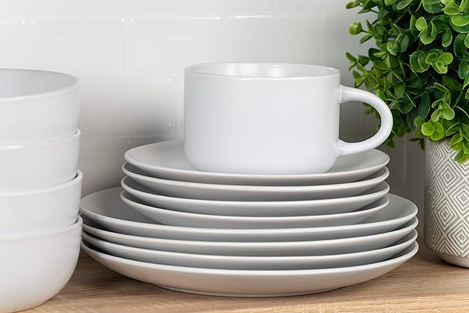 10 Strawberry Street Wazee Matte Coupe Dinnerware Pack of 16 White