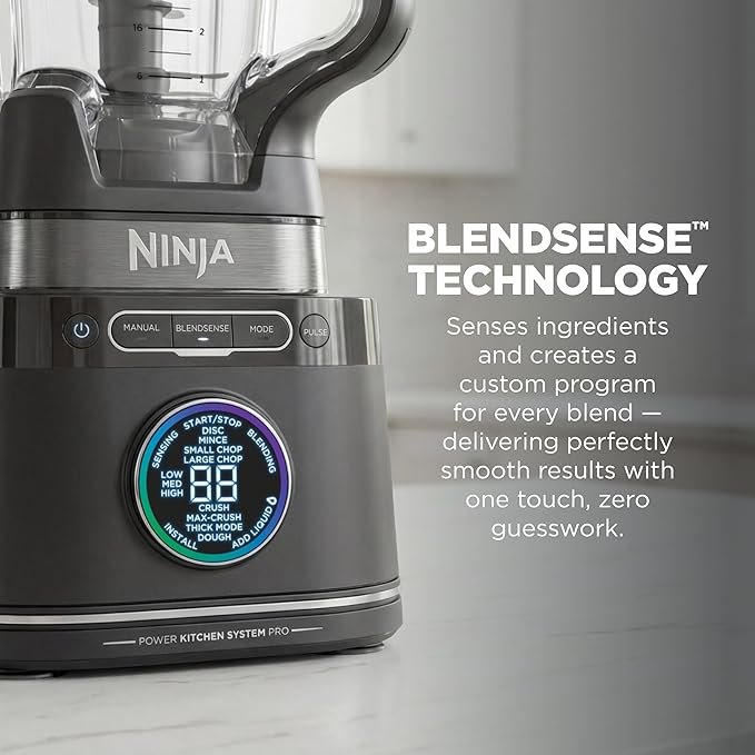 Ninja Kitchen System | All-in-One Food Processor &amp Blender | 8-Cup Bowl &amp (1) 24 oz. To-Go Cup BlendSense Tech | For Smoothies Cookie Dough Salsas Cole Slaw &amp More | 1800 Peak Watt | Bl