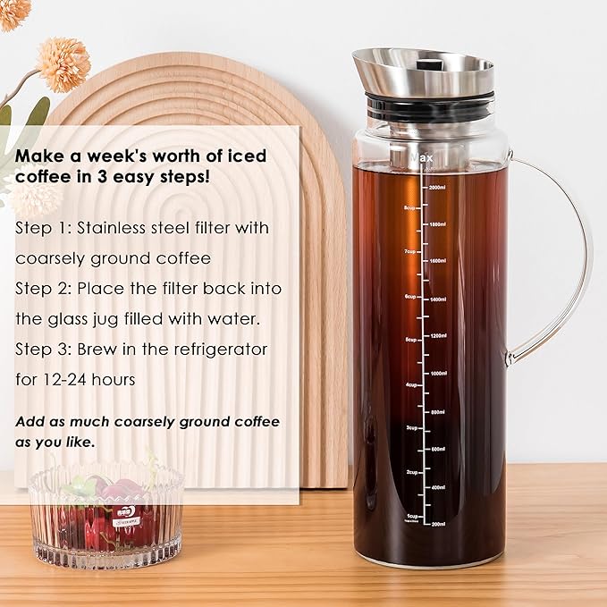 Aquach 68 Oz Cold Brew Coffee &amp Iced Tea Maker – Airtight Lid for Freshness Up to 2 Weeks Dishwasher Safe