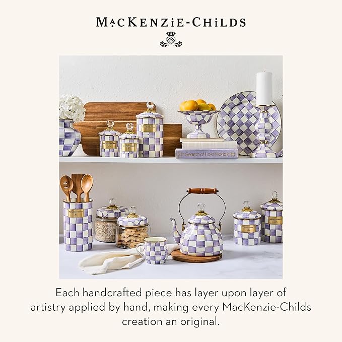MACKENZIE-CHILDS Coffee French Press Glass French-Press Coffee Maker 32-Ounce Capacity Purple-and-White Violet Check