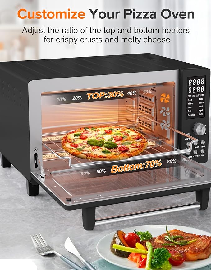Nuwave Bravo Pro Smart Air Fryer Toaster Oven Combo Airfryer Convection Oven Countertop 10-in-1 Functions with Quicker &amp Even Crisp Technology 1800W 50-450°F PFAS-Free 21QT Black