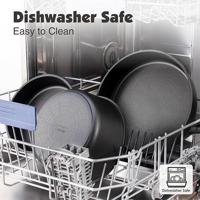 SENSARTE 24 Piece Pots and Pans Set Nonstick Detachable Handle Cookware Induction Kitchen Cookware Set with Removable Handle Healthy Non Stick for RV Dishwasher＆Oven Safe (Black)