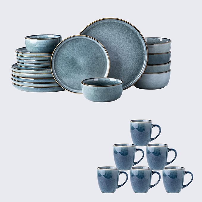 GBHOME Ceramic Dinnerware Sets for 6 24 Pieces Stoneware Plates and Bowls Sets Chip and Scratch Resistant Dishes Dishwasher &amp Microwave Safe Reactive Glaze