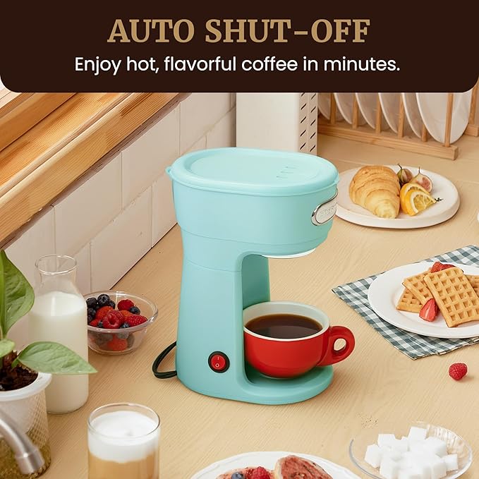 Elite Gourmet EHC242M Personal Single-Serve Compact Coffee Maker Brewer Includes 12oz. Dual Wall Travel Mug with Stainless Steel Interior Compatible with Coffee Grounds Reusable Mesh Filter Mint