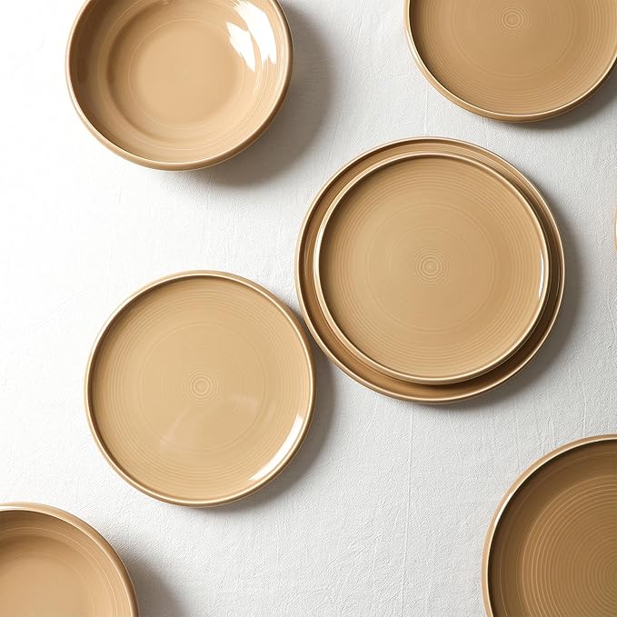 Earth &amp Clay Harmony 24-Piece Dinnerware Stoneware Plates and Bowls Set Includes Dinner and Salad Plates Cereal Bowls Dishwasher and Microwave Safe Dish for 8 Beige