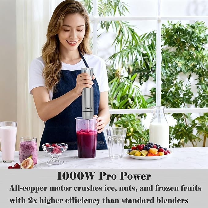 Handheld immersion Blender 11-Speed 1000W Immersion Blender with Anti-Splash Design Stainless Steel Blade for Blending Soup Smoothies MayonnaiseMaking Food Is More Convenient