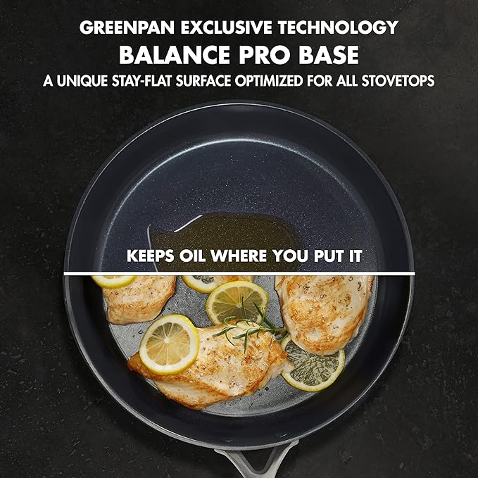 GreenPan GP5 Hard Anodized Healthy Ceramic Nonstick 10 Frying Pan Skillet Heavy Gauge Scratch Resistant Stay Flat Surface Induction Mirror Finish HandleOven Safe PFAS-Free Black