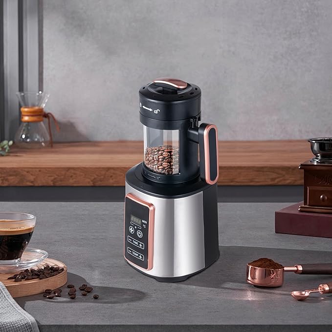 Electric Coffee Bean Roaster Machine for Home Use – 1500W Air Coffee Roaster with Adjustable Temperature &amp Timer Built-In Chaff Collector &amp Air Circulation 100g Capacity Electric Coffee Roast