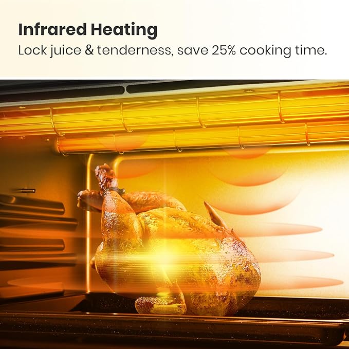 VAL CUCINA Retro Style Infrared Heating Air Fryer Toaster Oven Extra Large Countertop Convection Oven 10-in-1 Combo 6-Slice Toast Enamel Baking Pan Easy Clean with Recipe Book Almond Yellow Color