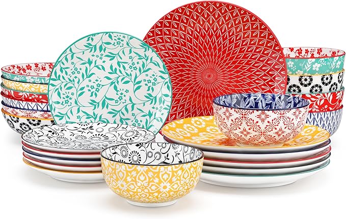 vancasso SELENE Plates and Bowls Set for 6 24 Pieces Dinnerware Sets Mircowave and Dishwasher Safe Dishes Set Porcelain Muted Dinnerware
