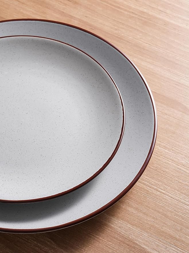Famiware Venus Dinnerware Sets and Mercury Coffee Mugs Set of 4 16 Pieces Plates and Bowls Sets Microwave and Dishwasher Safe Light Gray