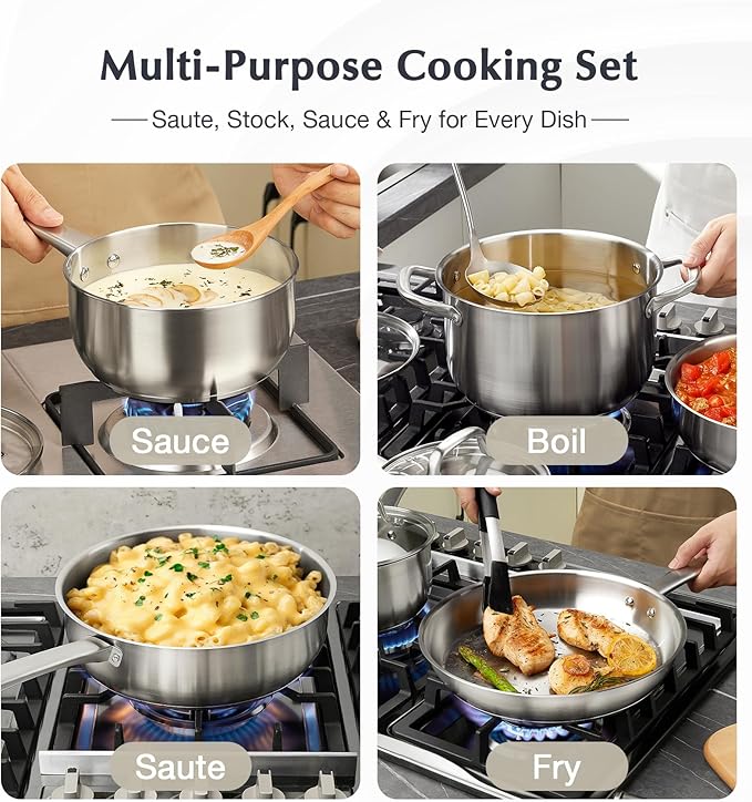 KOCH SYSTEME CS Stainless Steel Pots and Pans Set 10 Piece Stainless Steel Cookware Set for Professional Cooking Kitchen Cookware Sets Induction Compatible Cookware Set 10 Pcs Pots and Pans