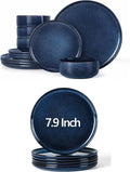 Herogo 12 Pieces Stoneware Dinnerware Sets with 7.9 Inch Porcelain Dessert Plates Set of 6 Starry Blue