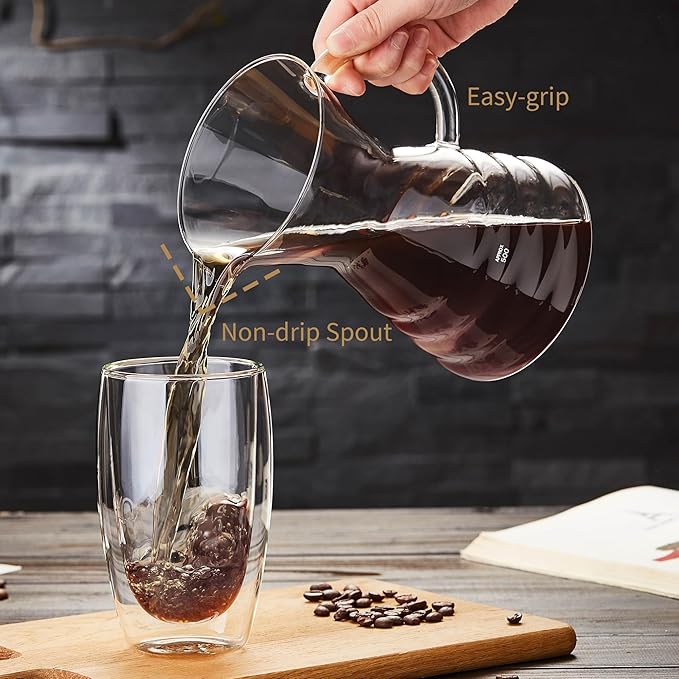 Unbreakable - Pour Over Coffee Maker with Permanent Stainless Filter 27 fl oz Thickened Heat-Resistant Borosilicate Glass Dripper Coffee Brewer Stovetop Safe