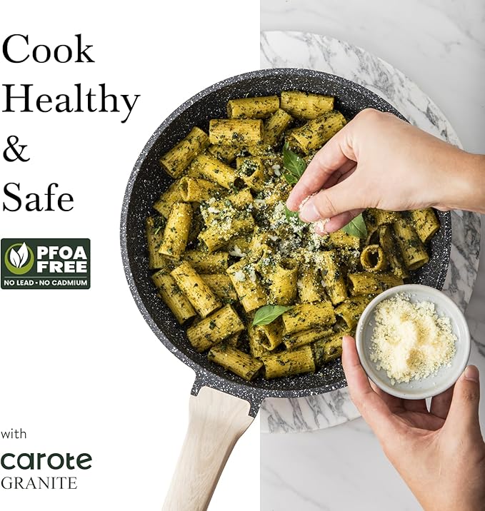 CAROTE 14Pcs Pots and Pans Set Non Stick Cookware Sets Induction Cookware Granite Cooking Set with Frying Pans Saucepans Saute Pan Extra Large Casserole