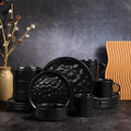 Vesteel 16-Piece Dinnerware Sets Stoneware Dish and Bowls Set for 4 Handmade Reactive Glaze Coupe Plates Set Chip &amp Scratch Resistant - Matte Black