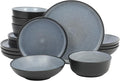 Gibson Elite Tribeca Loft 16-Piece Dinnerware Set – Matte Black and Blue Reactive Glaze Stoneware Double Bowl Round Plates and Bowls – Modern Rustic Dinnerware for 4 Dishwasher &amp Microwave Safe