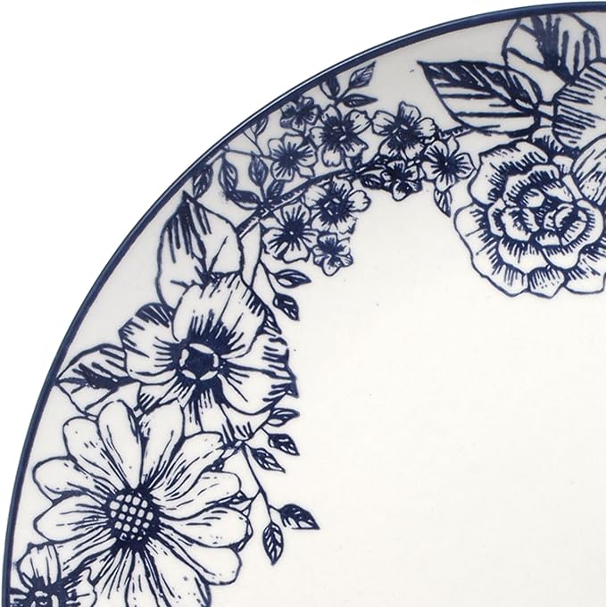 Pfaltzgraff Gabriela Blue 16-Piece Dinnerware Set Service for 4 Durable Stoneware Plates Bowls and Mugs with Elegant Blue Pattern Dishwasher Safe